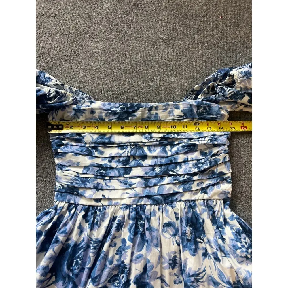 Abercrombie & Fitch Womens Blue Floral Smocked Puff Sleeve Fit & Flare Dress XST